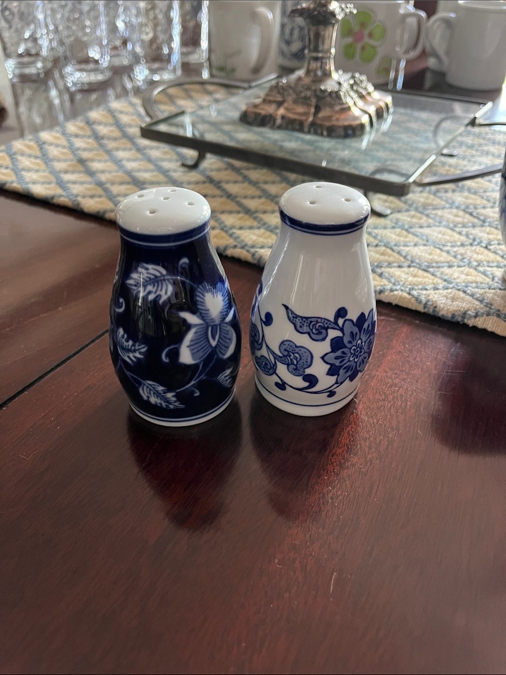 Vintage Pier 1 Ceramic Blue & White Salt & Pepper Shakers